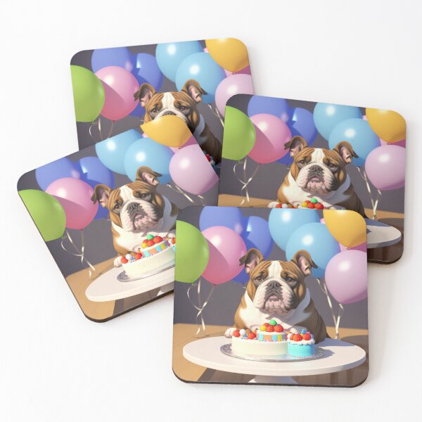 Item preview, Sad Bulldog in a birthday celebration with ballons designed and sold by Tio-Tecun.