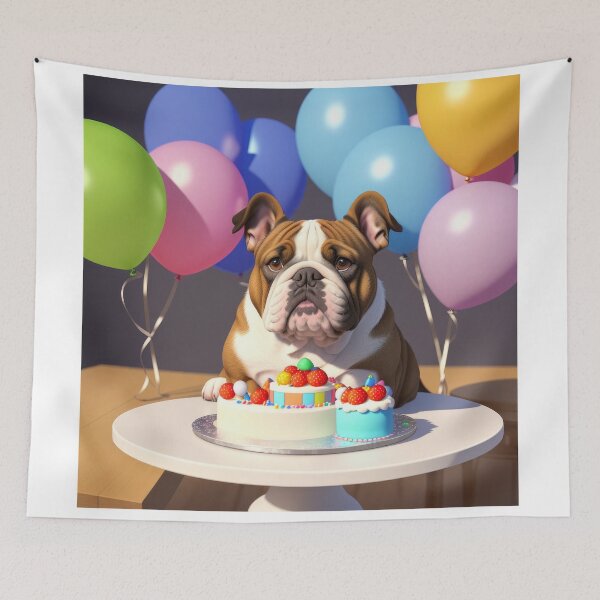 Item preview, Sad Bulldog in a birthday celebration with ballons designed and sold by Tio-Tecun.