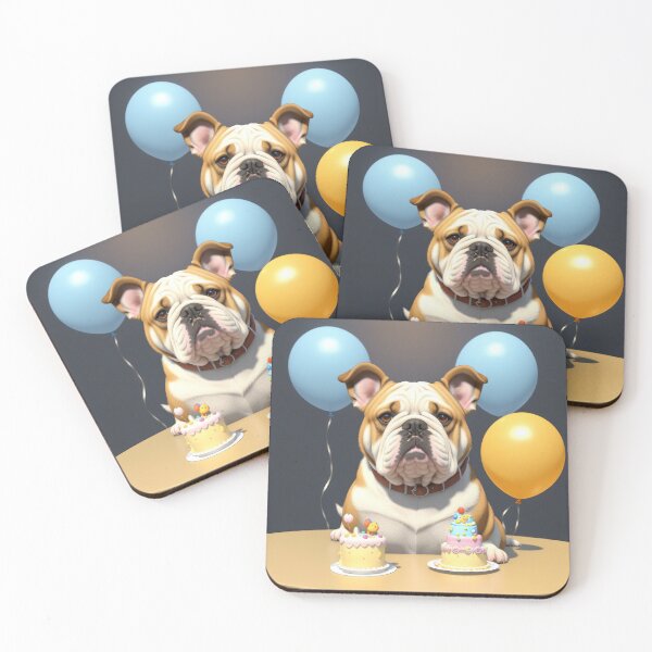 Item preview, Beautiful portrait adorable Bulldog in a birthday celebration with ballons designed and sold by Tio-Tecun.
