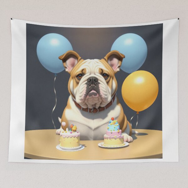 Item preview, Beautiful portrait adorable Bulldog in a birthday celebration with ballons designed and sold by Tio-Tecun.
