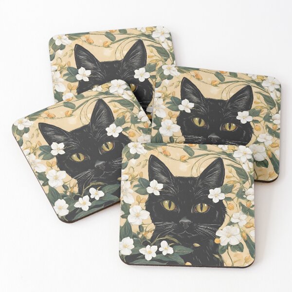 Item preview, Seraphina Black Cat White Flowers and Gold designed and sold by BlackCatGeneral.