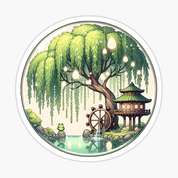 Item preview, Enchanted Arboretum: Willow Tree Watermill Retreat designed and sold by kawaiidoodlesuk.