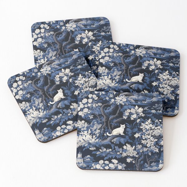 Item preview, Blue Toile De Jouy Cat in a Tree Print designed and sold by Deepestblue.