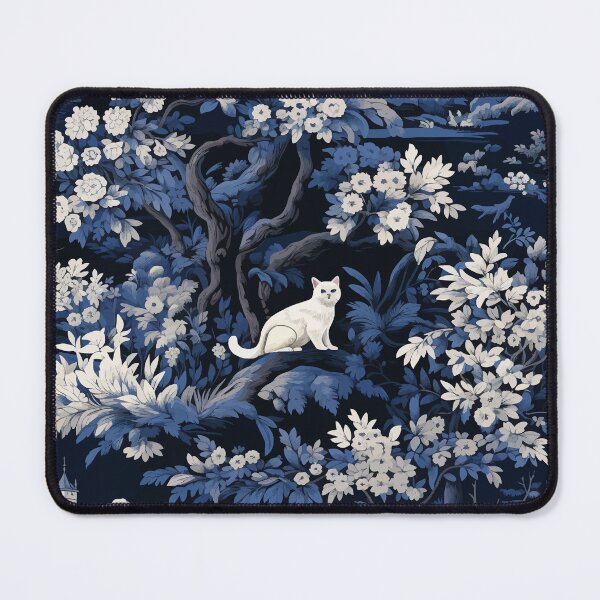 Item preview, Blue Toile De Jouy Cat in a Tree Print designed and sold by Deepestblue.
