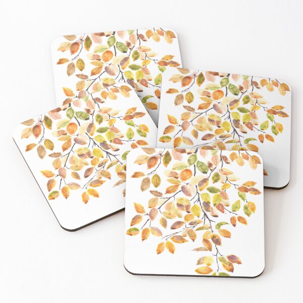 Item preview, autumn yellow orange beech leaves watercolor hand painted  designed and sold by ColorandColor.