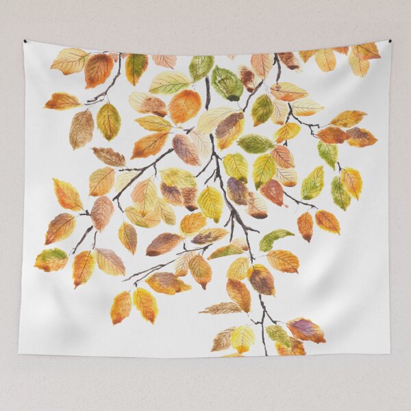 Item preview, autumn yellow orange beech leaves watercolor hand painted  designed and sold by ColorandColor.