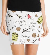 Pattern with cute milk bottle character and cookies Mini Skirt