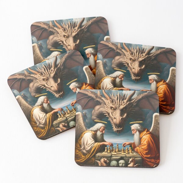 Item preview, saints playing chess in the presence of a dragon designed and sold by KavodDesigns.
