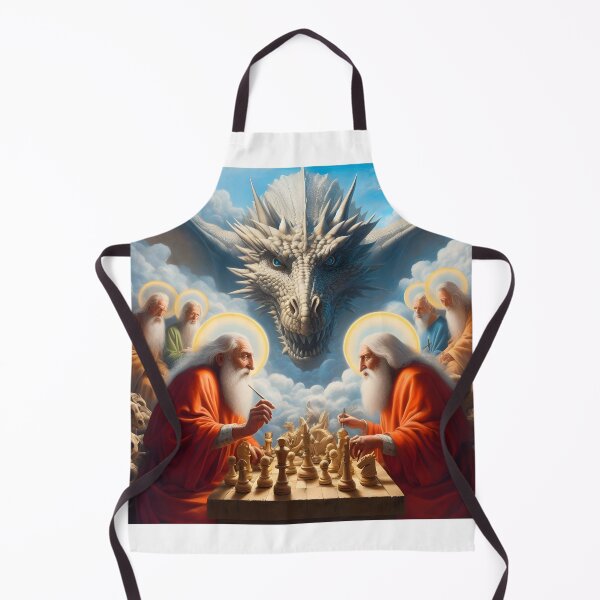 Item preview, Saints playing chess, looked over by a dragon designed and sold by KavodDesigns.