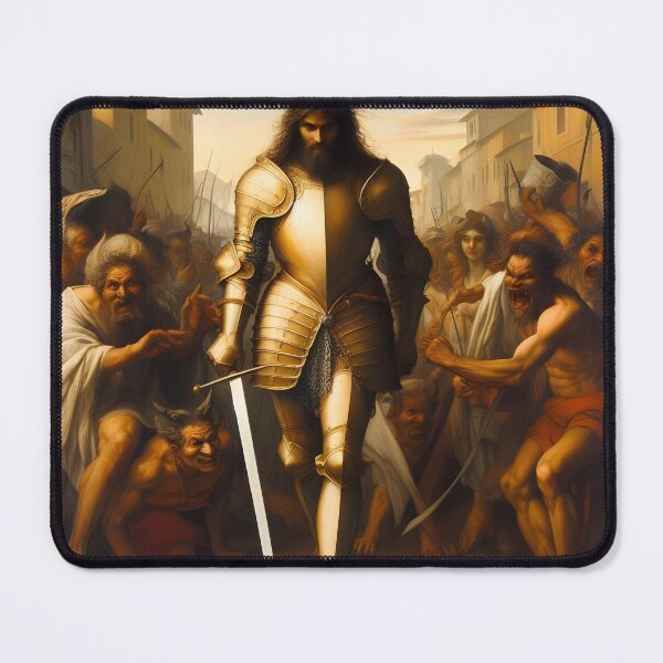 Item preview, Warrior Jesus walking through a crowd of demons and naysayers designed and sold by KavodDesigns.