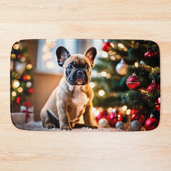 Item preview, French Bulldog Puppy Portrait in Christmas Holiday Scene designed and sold by nicecorgi.