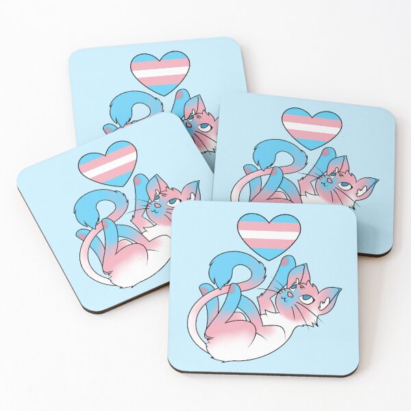 Artikelvorschau, Verspielte Kätzchen (Trans-Flagge) (blaue Variante) entworfen und verkauft von Cosmic Kitty Colors.