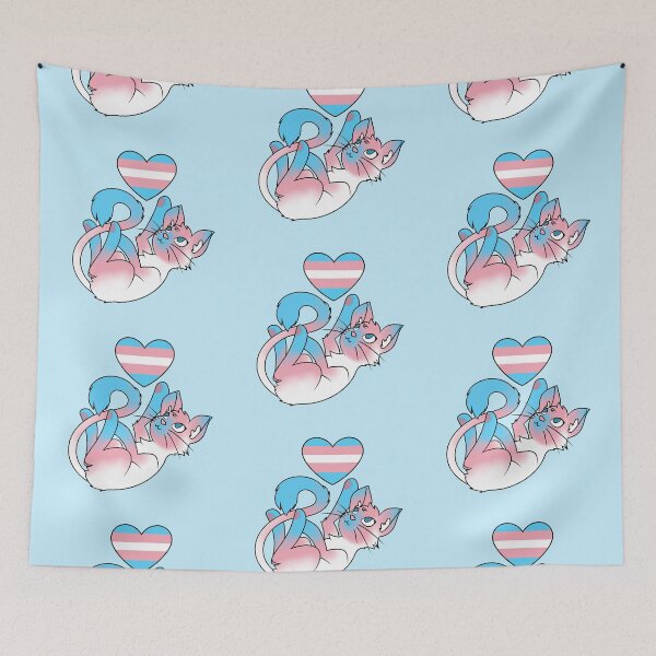 Artikelvorschau, Verspielte Kätzchen (Trans-Flagge) (blaue Variante) entworfen und verkauft von Cosmic Kitty Colors.