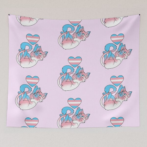 Artikelvorschau, Verspielte Kätzchen (Trans-Flagge) (rosa Variante) entworfen und verkauft von Cosmic Kitty Colors.