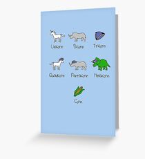 Unicorn, Bicorn, Tricorn, Quadcorn, Pentacorn, Hexacorn ... and Corn Greeting Card