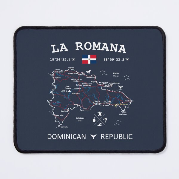 Item preview, La Romana Dominican Republic Flag Travel Map Coordinates Roads Rivers and Oceans White designed and sold by frenchsalsa.