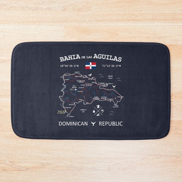 Item preview, Bahía de las Águilas Dominican Republic Flag Travel Map Coordinates Roads Rivers and Oceans White designed and sold by frenchsalsa.