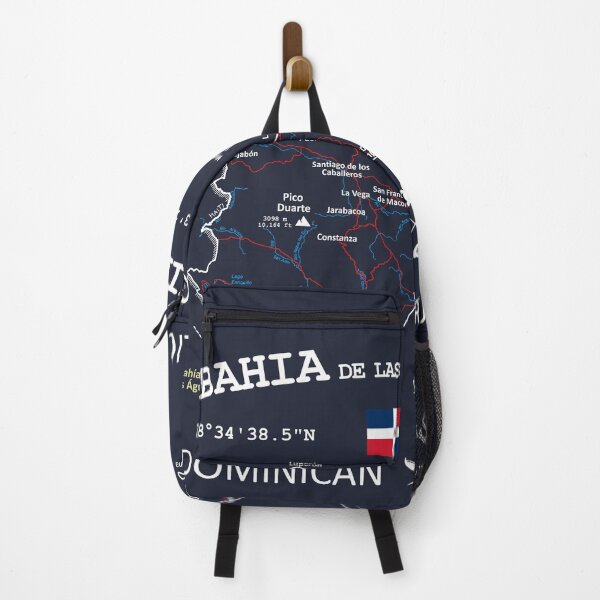 Item preview, Bahía de las Águilas Dominican Republic Flag Travel Map Coordinates Roads Rivers and Oceans White designed and sold by frenchsalsa.