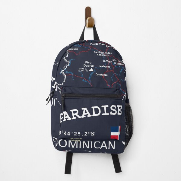 Item preview, Paradise Island Dominican Republic Flag Travel Map Coordinates Roads Rivers and Oceans White designed and sold by frenchsalsa.