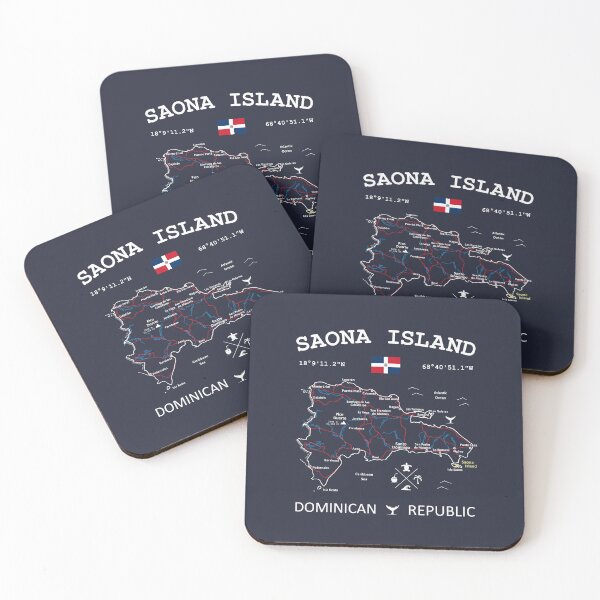 Item preview, Saona Island Dominican Republic Flag Travel Map Coordinates Roads Rivers and Oceans White designed and sold by frenchsalsa.