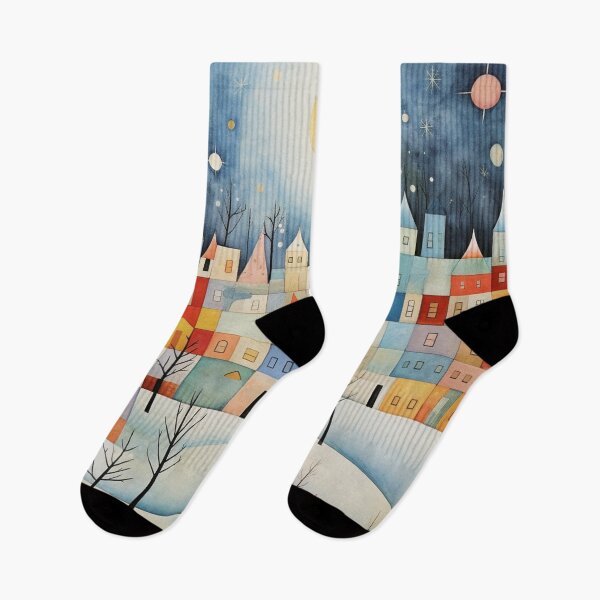 Item preview, Geometric Playful Watercolour Winter Cityscape Pattern designed and sold by AgathaZolastore.
