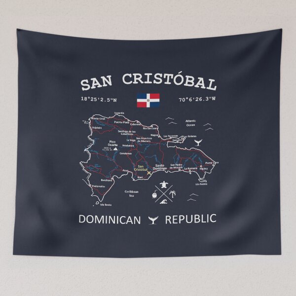 Item preview, San Cristóbal Dominican Republic Flag Travel Map Coordinates Roads Rivers and Oceans White designed and sold by frenchsalsa.