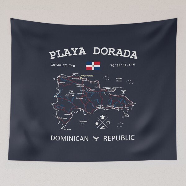 Item preview, Playa Dorada Dominican Republic Flag Travel Map Coordinates Roads Rivers and Oceans White designed and sold by frenchsalsa.