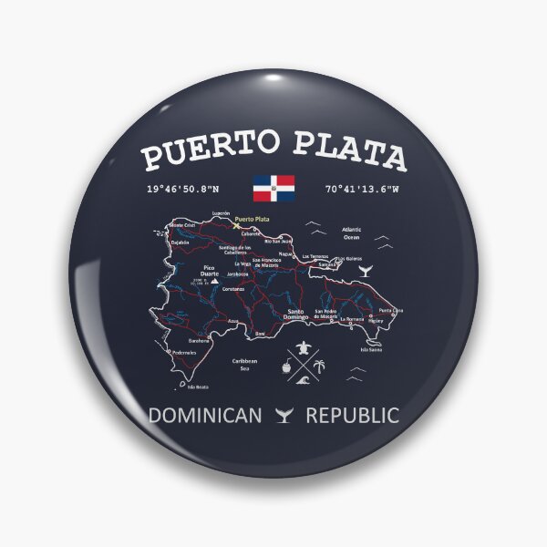 Item preview, Puerto Plata Dominican Republic Flag Travel Map Coordinates Roads Rivers and Oceans White designed and sold by frenchsalsa.