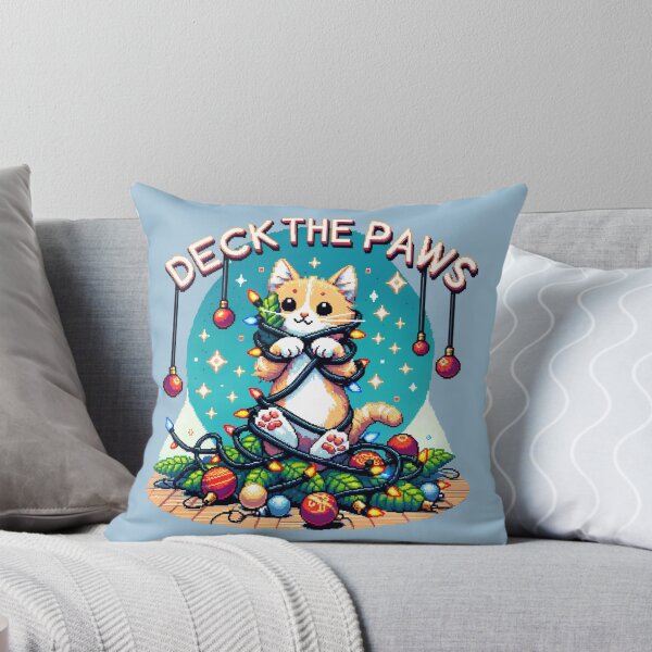 Item preview, Deck The Paws Christmas Pixel Cat designed and sold by ZenEverAI.