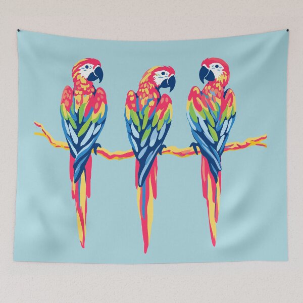 Item preview, Three Colorful Scarlet Macaw Parrots on a Branch designed and sold by BrightTide.