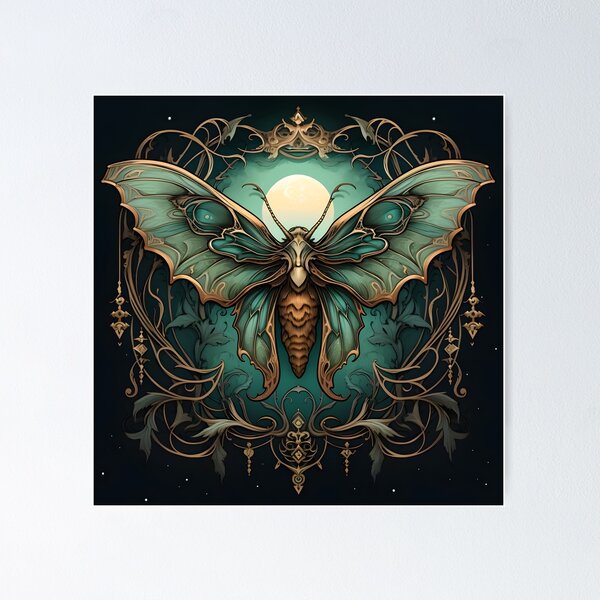 Item preview, Art nouveau moth art print designed and sold by dcrc.