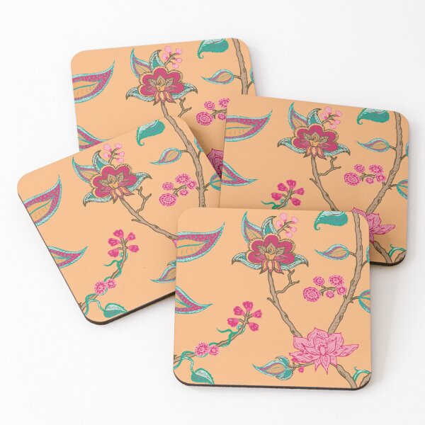 Item preview, Indi-style trailing floral pattern -Multi coloured on Apricot designed and sold by ncxadair.