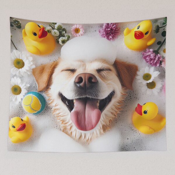 Item preview, very happy dog laid back and relaxing in the bubble bath  designed and sold by clearviewstock.