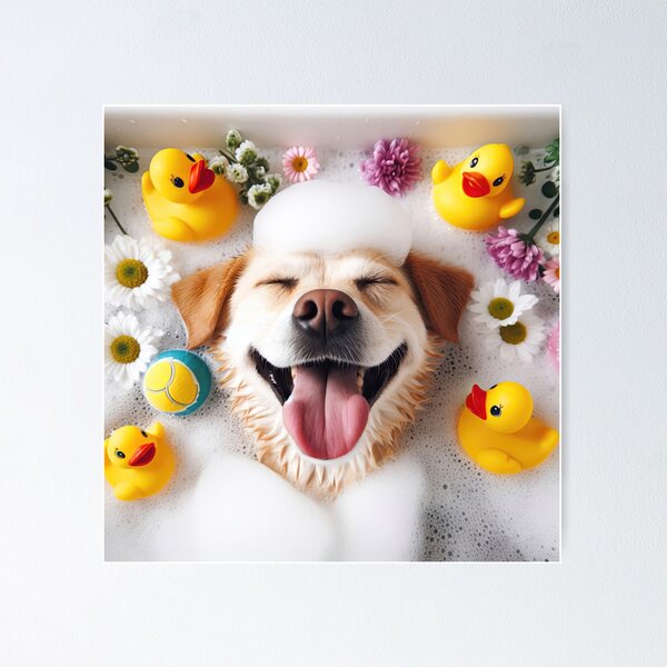 Item preview, very happy dog laid back and relaxing in the bubble bath  designed and sold by clearviewstock.