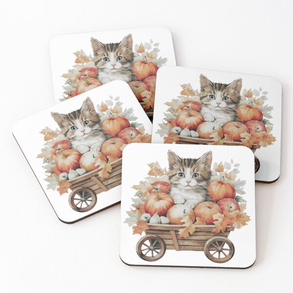 Item preview, Cute Cat with Pumpkins Autumn Illustration designed and sold by SweetlanArt.