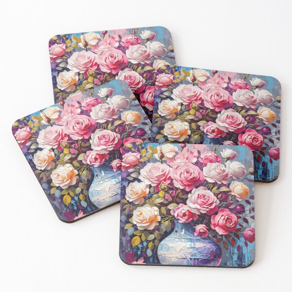 Item preview, Artistic illustration of pink roses in a blue vase still life  designed and sold by ArtyBuys.