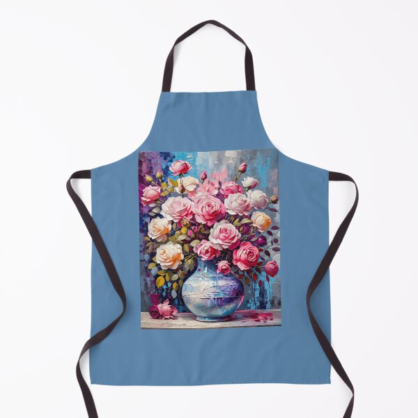 Item preview, Artistic illustration of pink roses in a blue vase still life designed and sold by ArtyBuys.