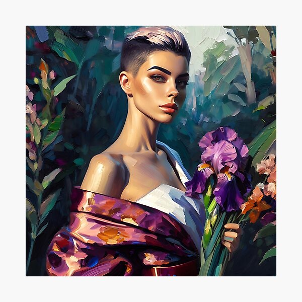 Vista previa del artículo con la obra «Paprika Bloom: un retrato con espátula de un duendecillo con lirios», diseñado y vendido por 8tik.