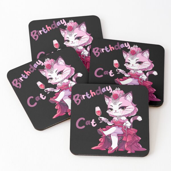 Item preview, Birthday Cat - cute pink cat with champagne designed and sold by WallGemsArt.