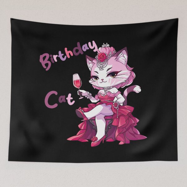 Item preview, Birthday Cat - cute pink cat with champagne designed and sold by WallGemsArt.