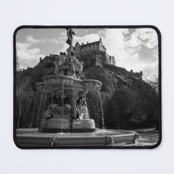Item preview, Ross Fountain and Edinburgh Castle in black and white designed and sold by cdkphotos.