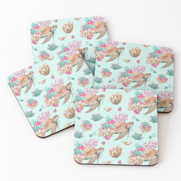 Item preview, Sea Turtle & Coral teal BG designed and sold by CJ Creations.