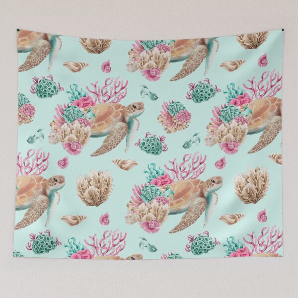 Item preview, Sea Turtle & Coral teal BG designed and sold by CJ Creations.