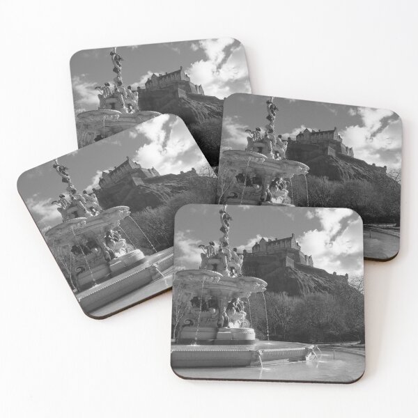 Item preview, Edinburgh Castle and Ross Fountain in monochrome designed and sold by cdkphotos.