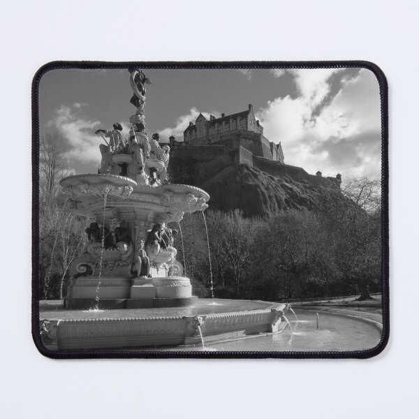 Item preview, Edinburgh Castle and Ross Fountain in monochrome designed and sold by cdkphotos.