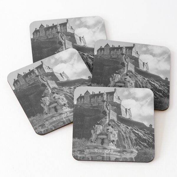 Item preview, Edinburgh Castle and Ross Fountain views in black and white designed and sold by cdkphotos.