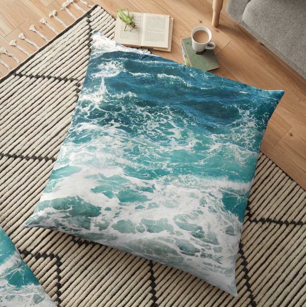 Blue Ocean Waves Floor Pillow