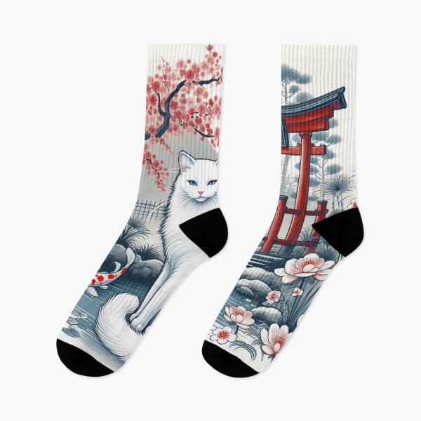 Item preview, White cat standing in a Japanese garden designed and sold by ShironekoStudio.