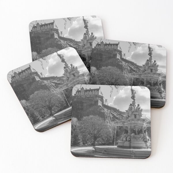 Item preview, Moody Ross Fountain and Edinburgh Castle in black and white designed and sold by cdkphotos.