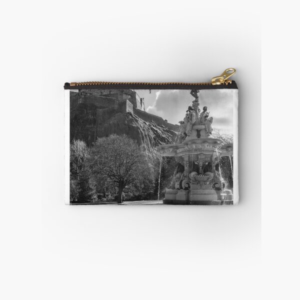 Item preview, Moody Ross Fountain and Edinburgh Castle in black and white designed and sold by cdkphotos.